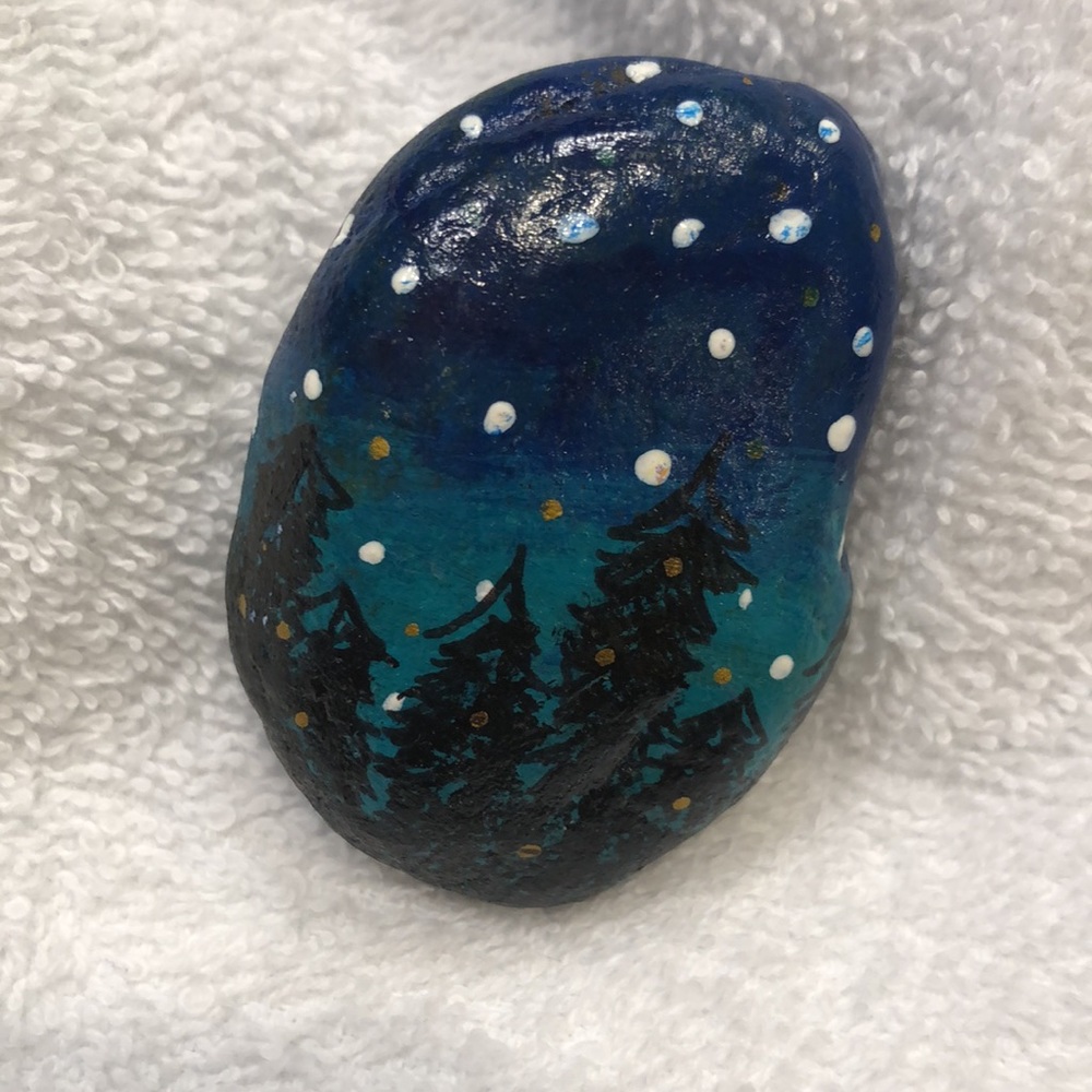 STARY NIGHT SUMMER HAND-PAINTED ROCK - Picture 1 of 5